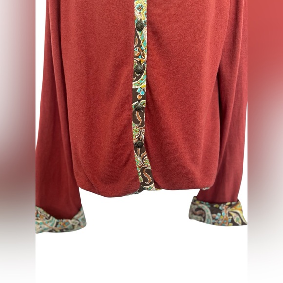 🧡 EUC SOFT SURROUNDINGS Silk & Cashmere Paisley Lined Cardigan | Women’s Medium - Picture 4 of 8